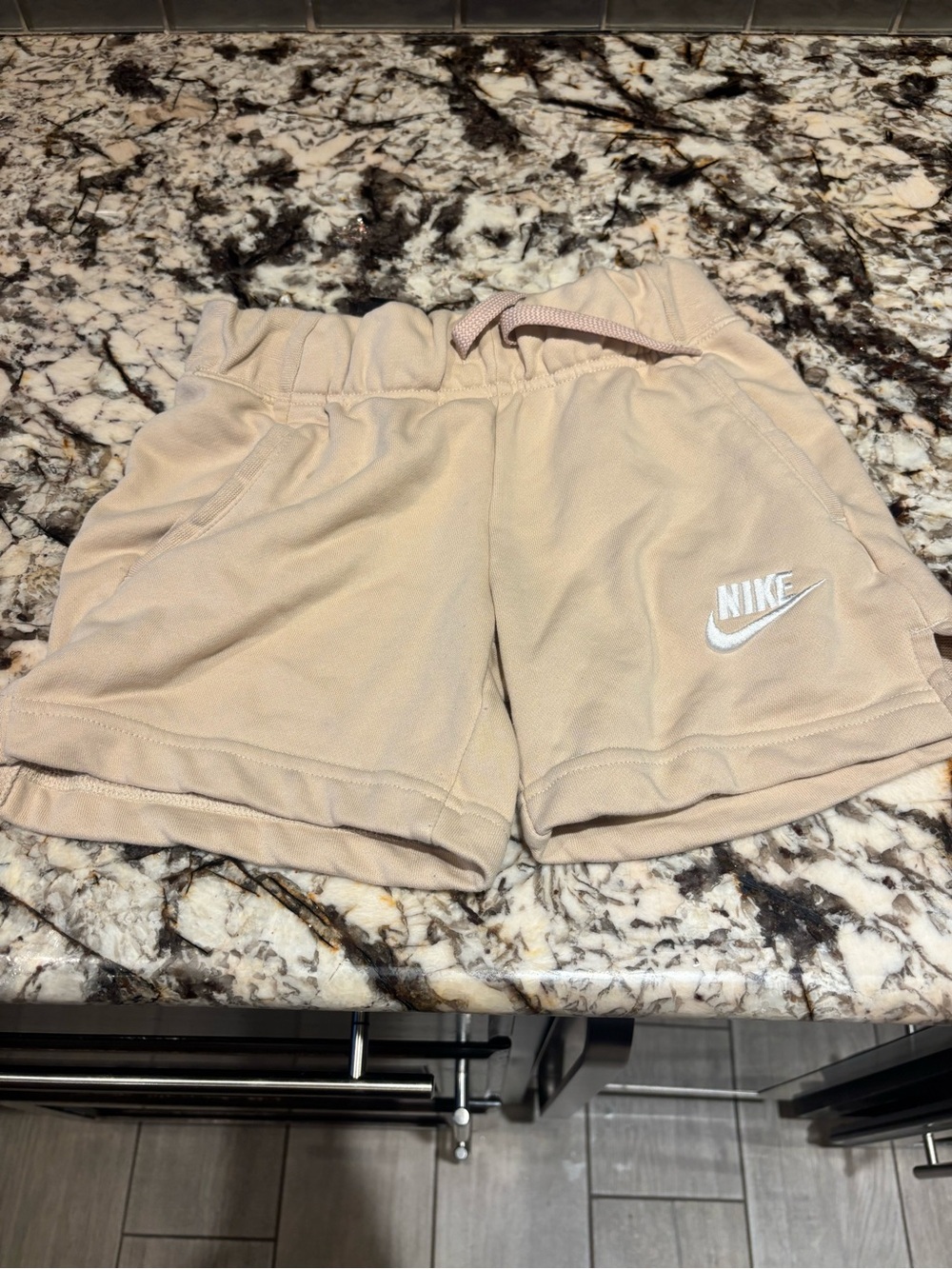 Nike Girls Cream Athletic Shorts with White Logo